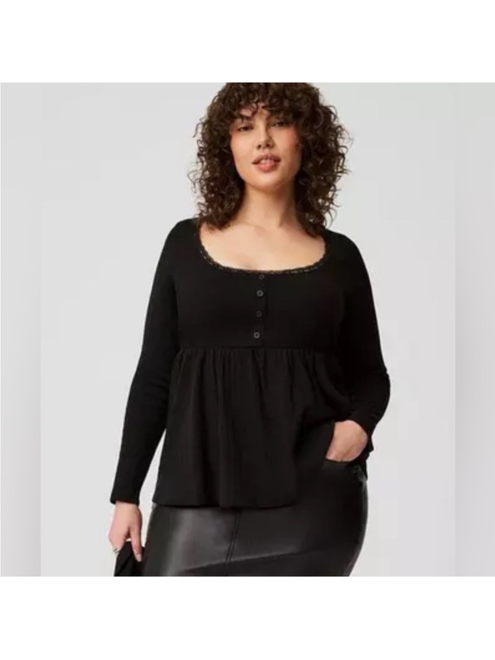 Torrid Babydoll Black Scoop Neck Cotton Top Size 1x